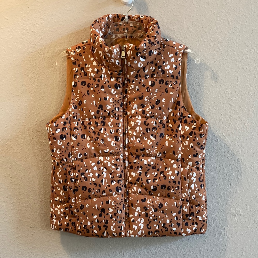 ThredUP: LOFT Leopard Cheetah Animal Print Zip Puffer Vest with Pockets
